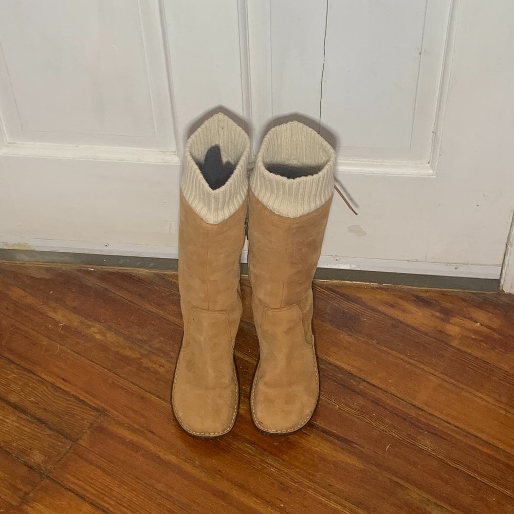 UGG “Skylar” Lace Up Back Sweater Cuff Wedge Boots